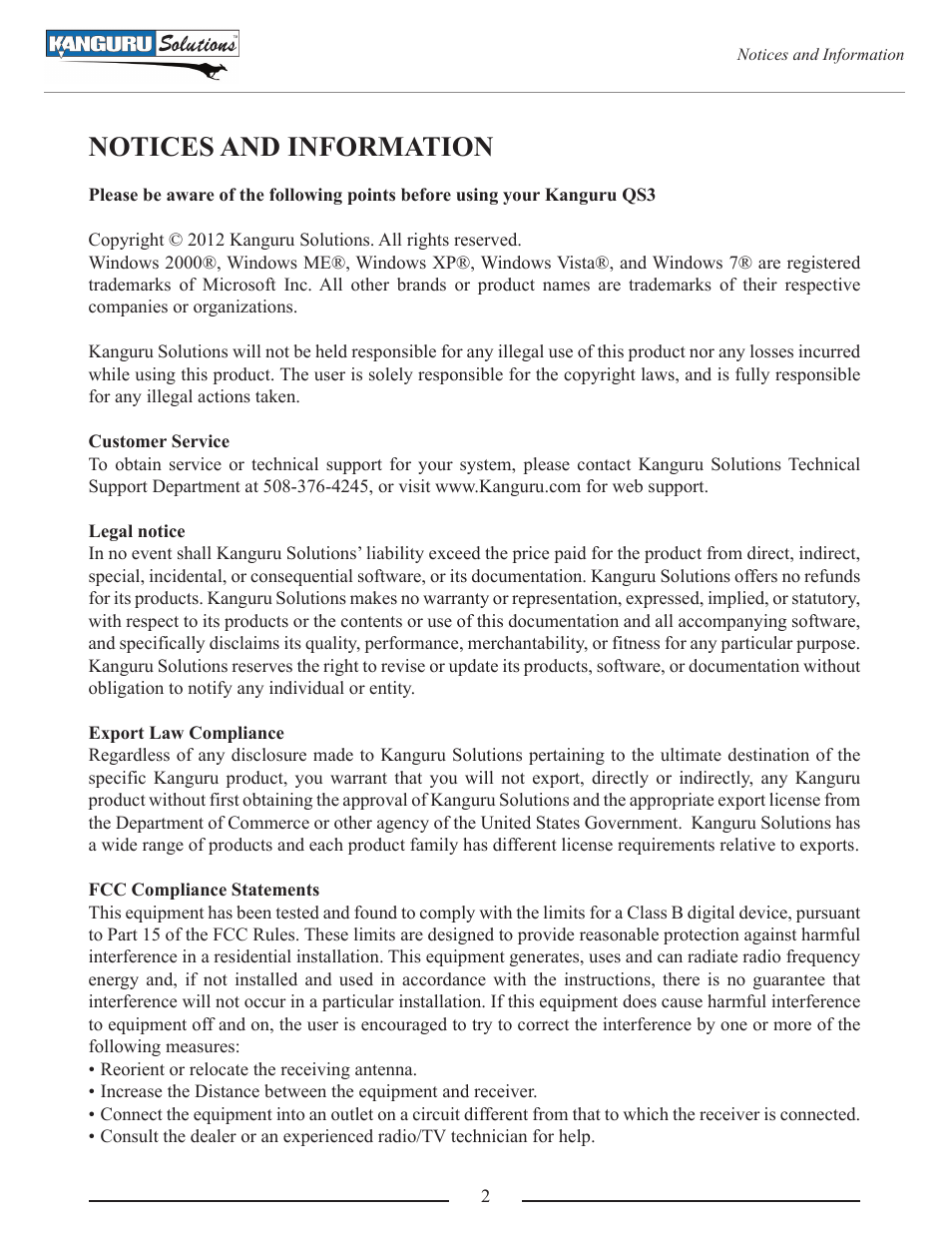 Notices and information | Kanguru QS3 User Manual | Page 2 / 10