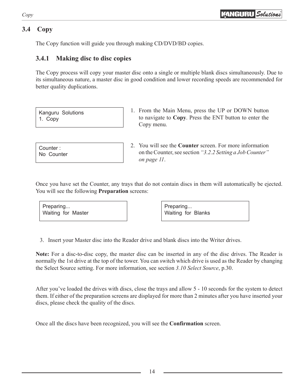 Copy, Making disc to disc copies | Kanguru Optical Duplicator User Manual | Page 14 / 81