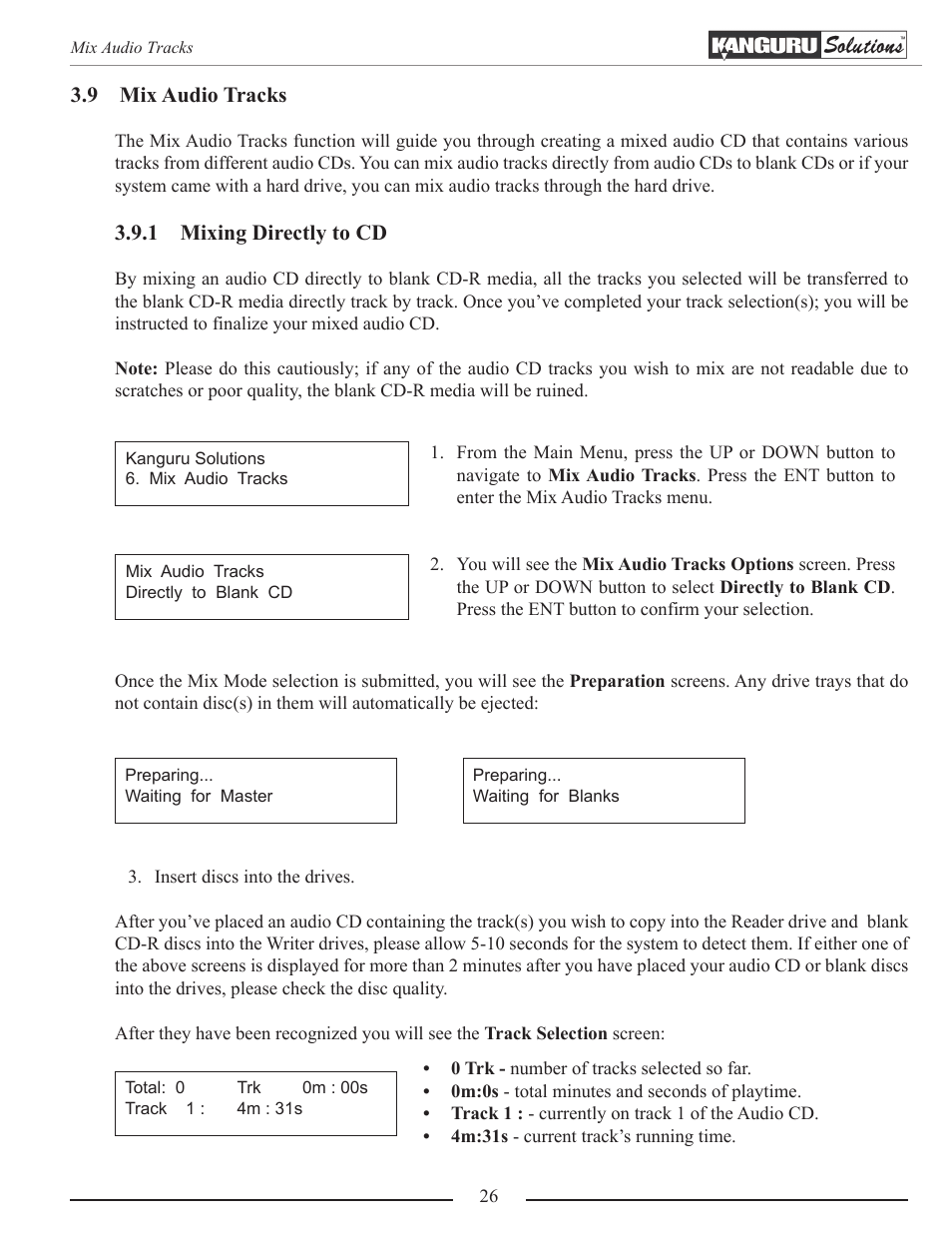 Mix audio tracks, Mixing directly to cd | Kanguru Optical Duplicator User Manual | Page 26 / 81