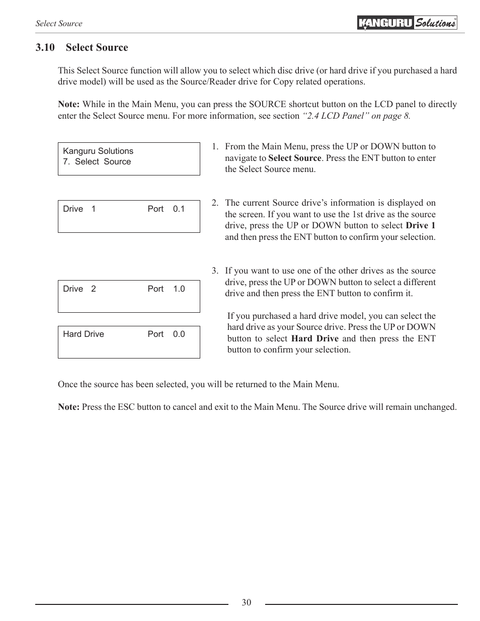 Select source, Section “3.10 select source | Kanguru Optical Duplicator User Manual | Page 30 / 81