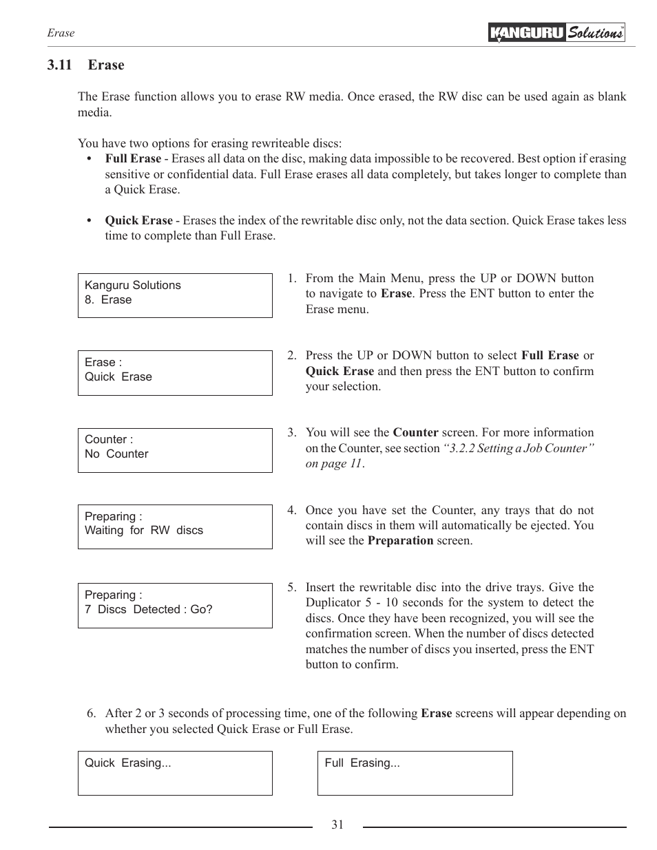 Erase | Kanguru Optical Duplicator User Manual | Page 31 / 81