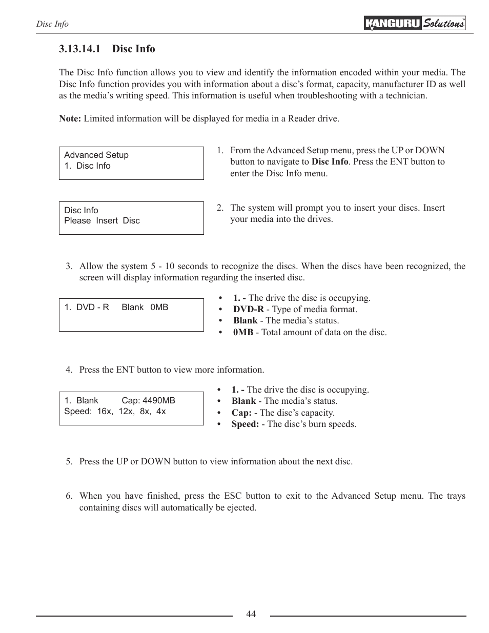 Disc info | Kanguru Optical Duplicator User Manual | Page 44 / 81