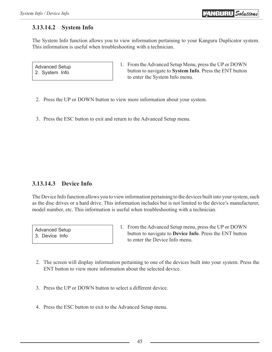 System info, Device info | Kanguru Optical Duplicator User Manual | Page 45 / 81