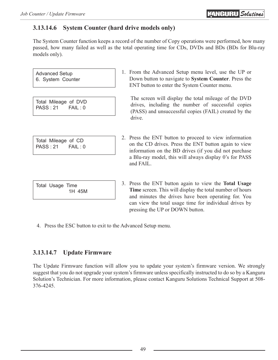 System counter, Update firmware | Kanguru Optical Duplicator User Manual | Page 49 / 81