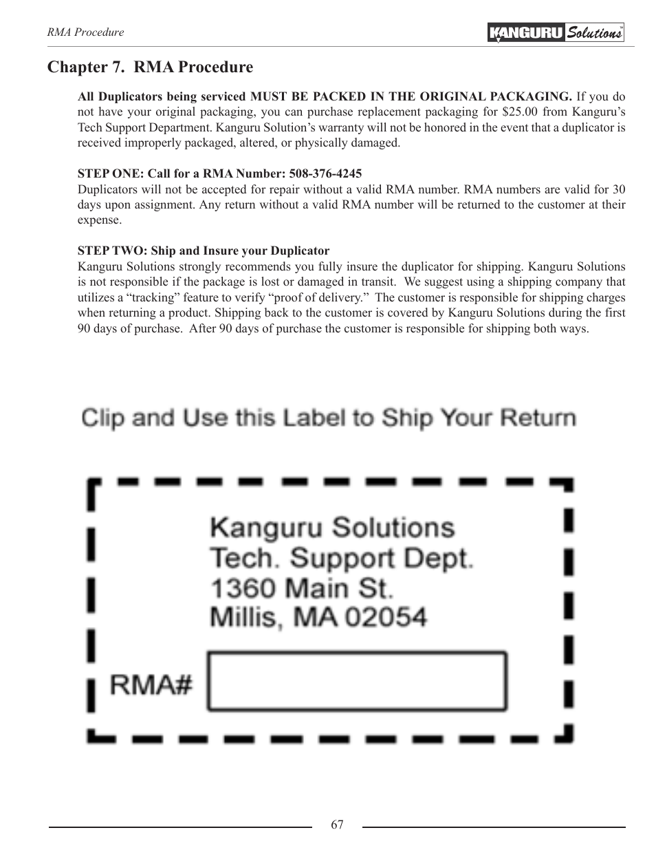 Chapter 7. rma procedure | Kanguru Optical Duplicator User Manual | Page 67 / 81