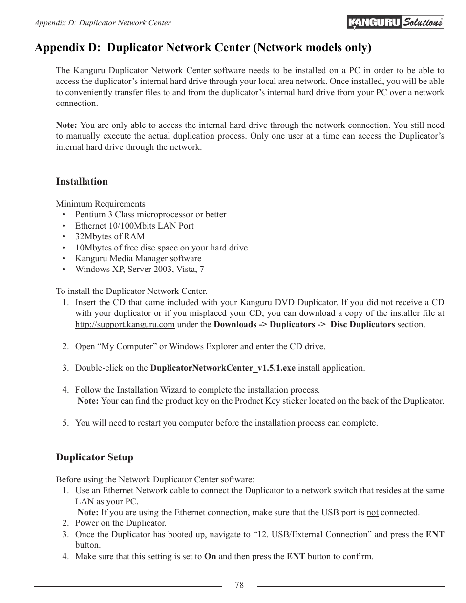 Appendix d: duplicator network center | Kanguru Optical Duplicator User Manual | Page 78 / 81