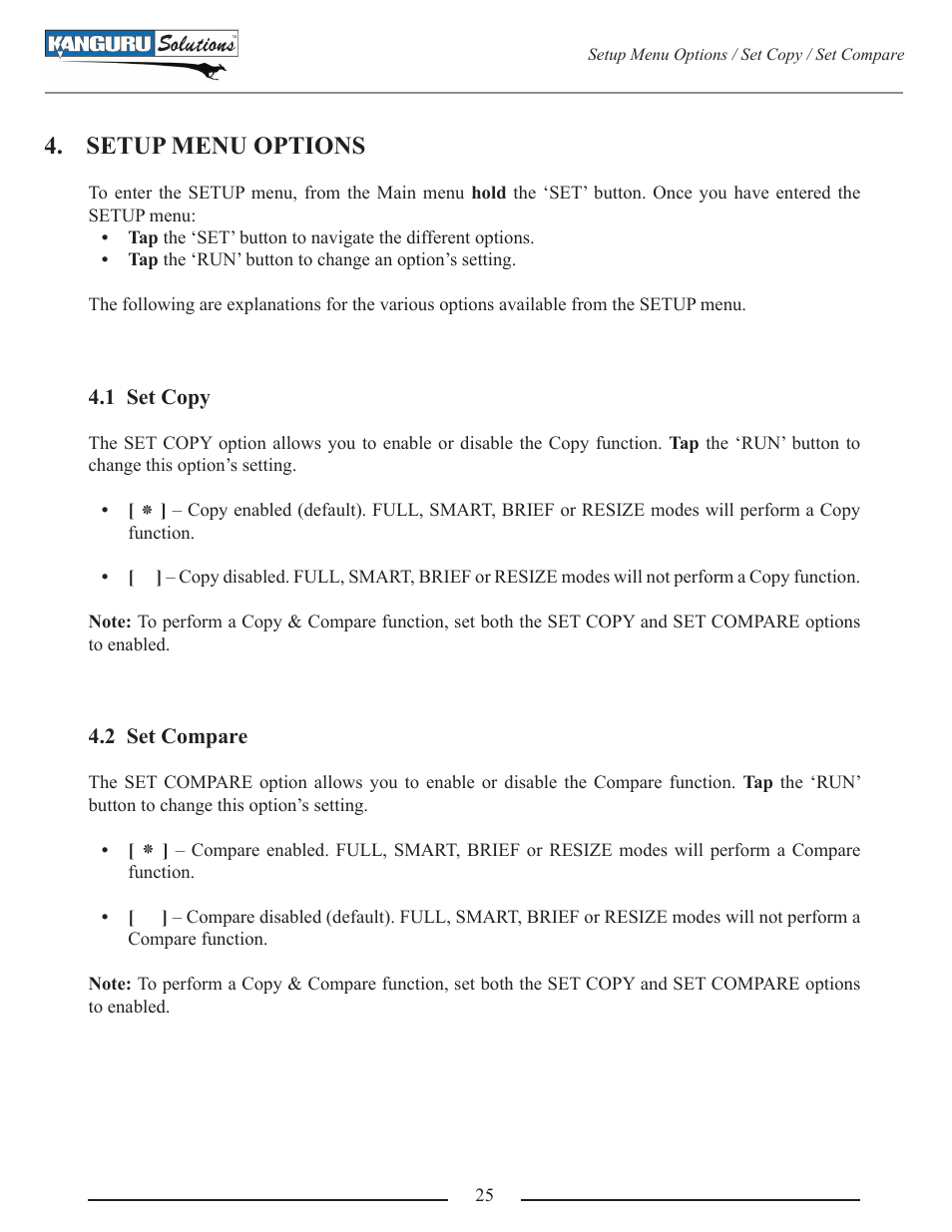 Setup menu options | Kanguru U2D User Manual | Page 27 / 40