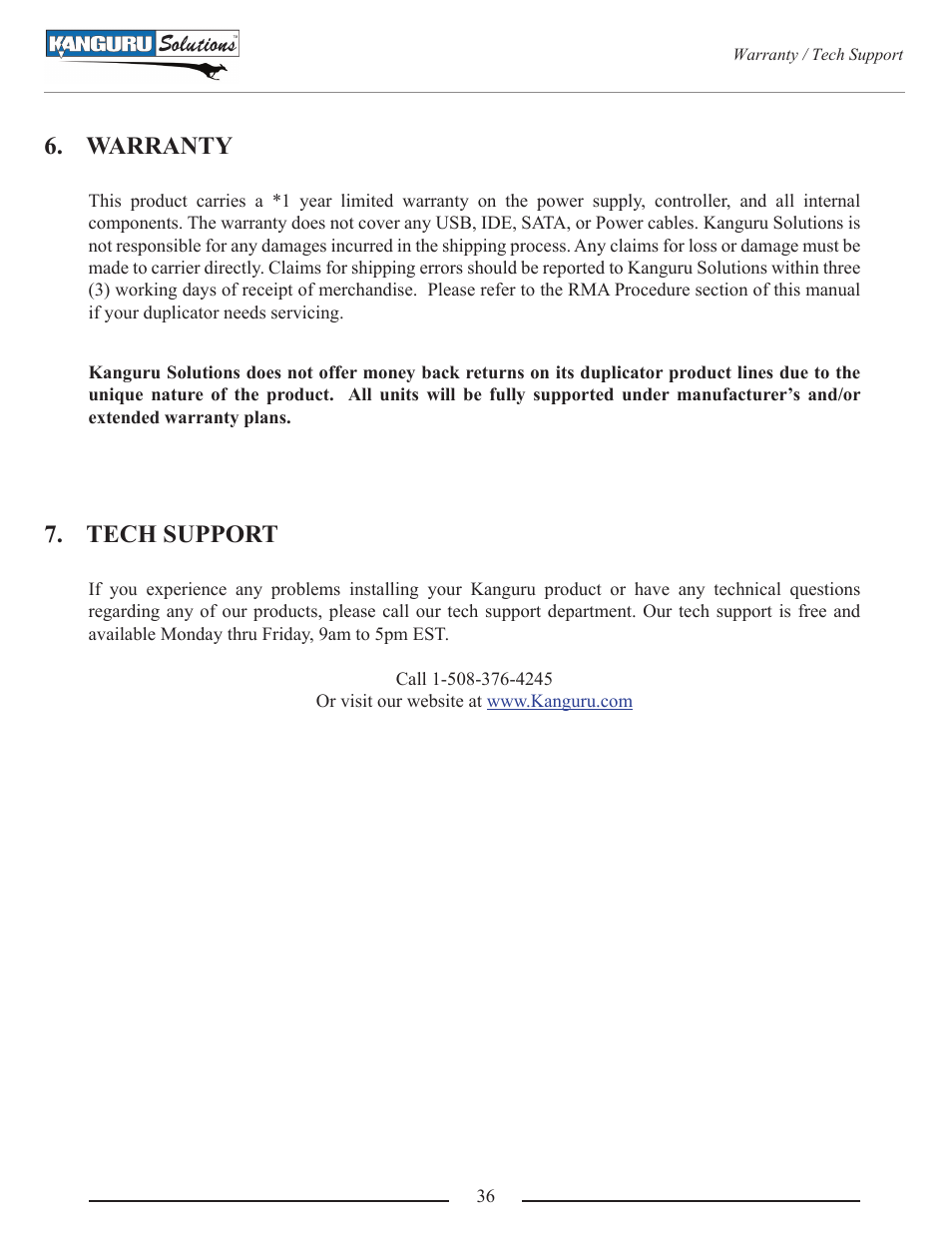 Warranty, Tech support | Kanguru U2D User Manual | Page 38 / 40