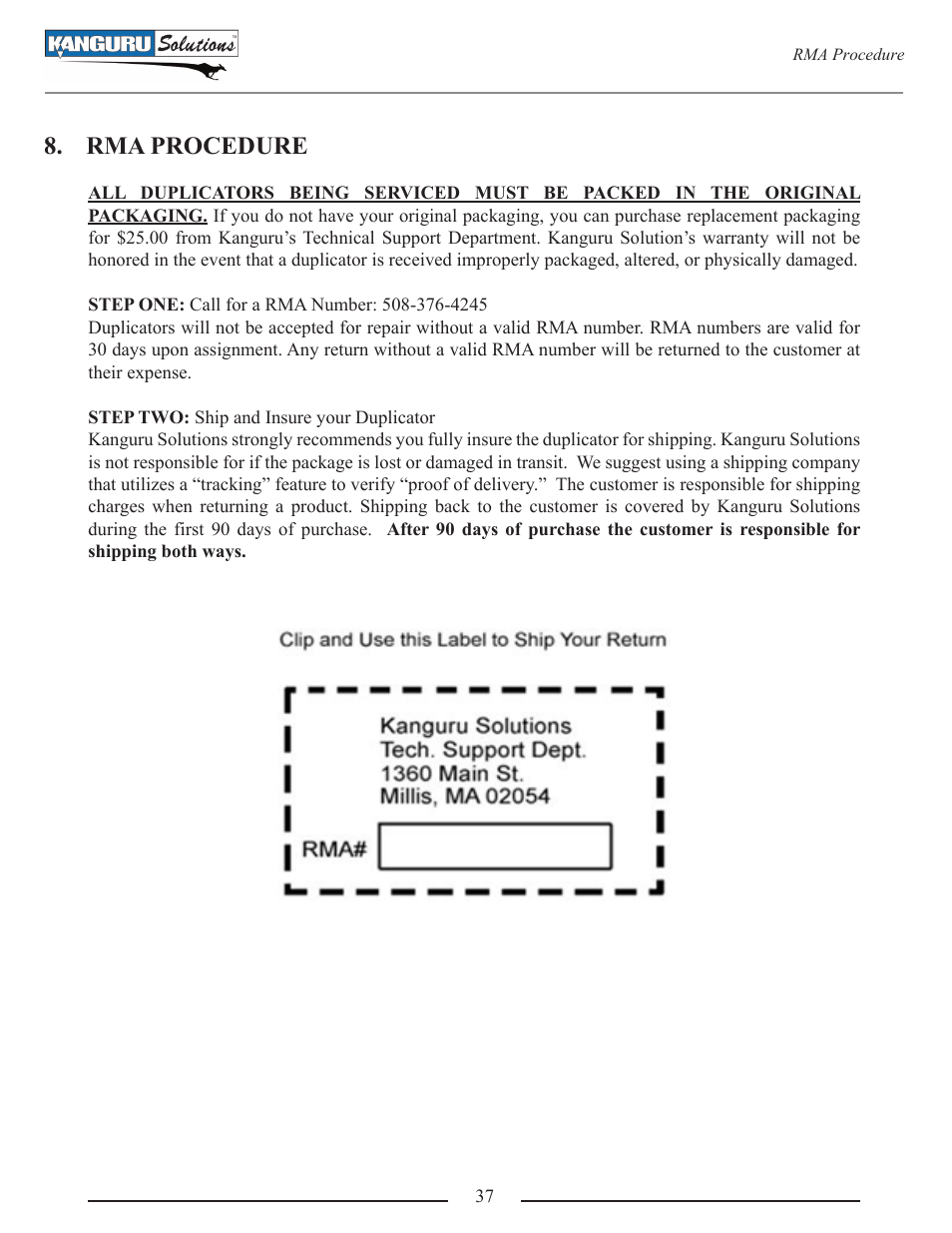 Rma procedure | Kanguru U2D User Manual | Page 39 / 40