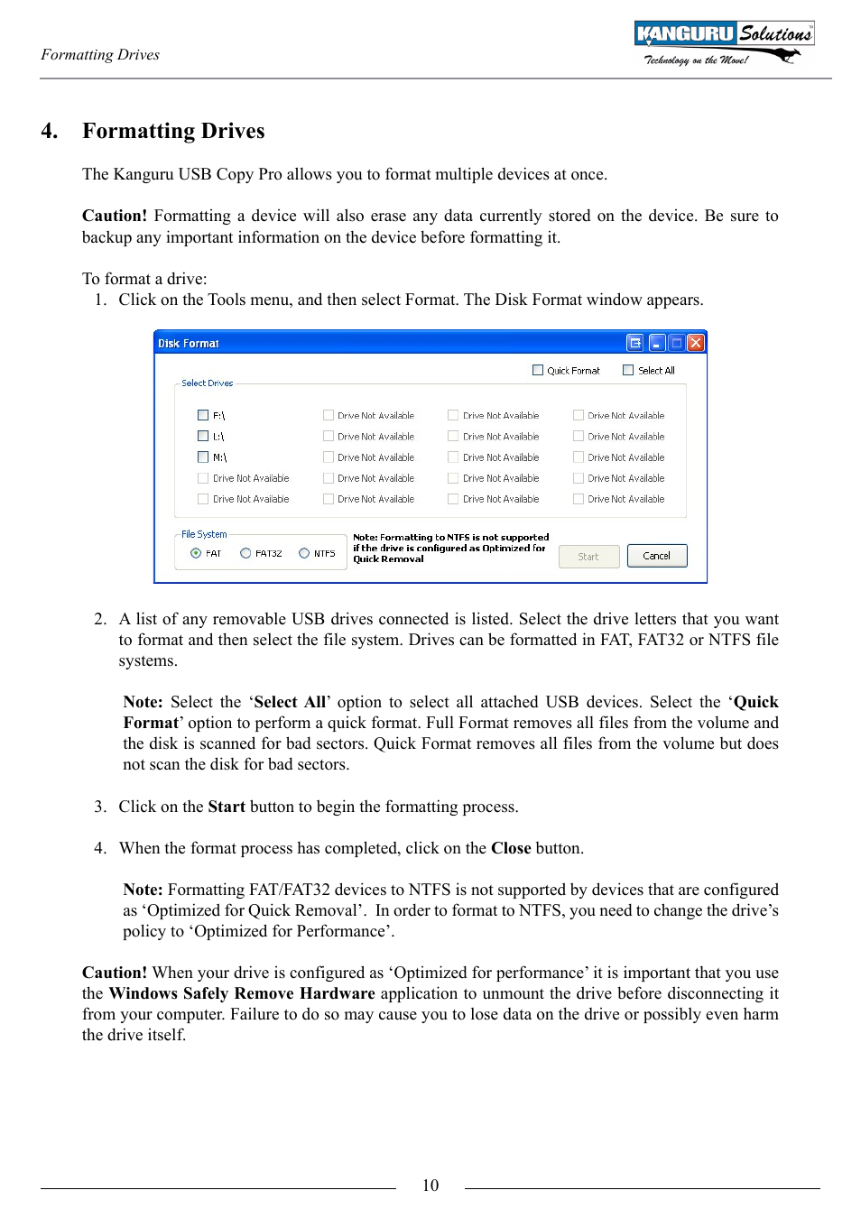 Formatting drives | Kanguru USB Copy Pro User Manual | Page 10 / 13