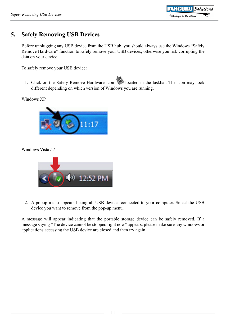 Safely removing usb devices | Kanguru USB Copy Pro User Manual | Page 11 / 13