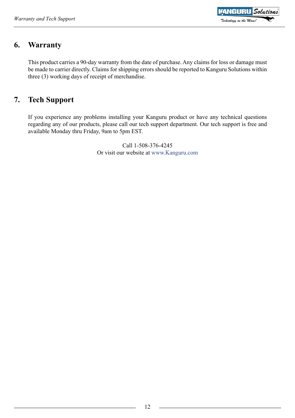 Warranty, Tech support | Kanguru USB Copy Pro User Manual | Page 12 / 13