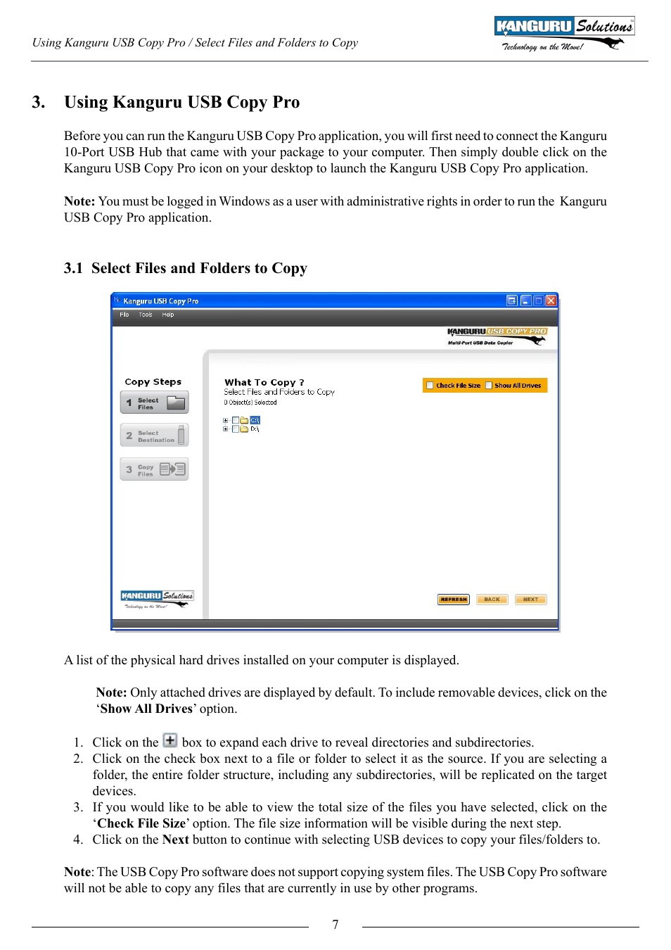 Using kanguru usb copy pro, Select files and folders to copy | Kanguru USB Copy Pro User Manual | Page 7 / 13