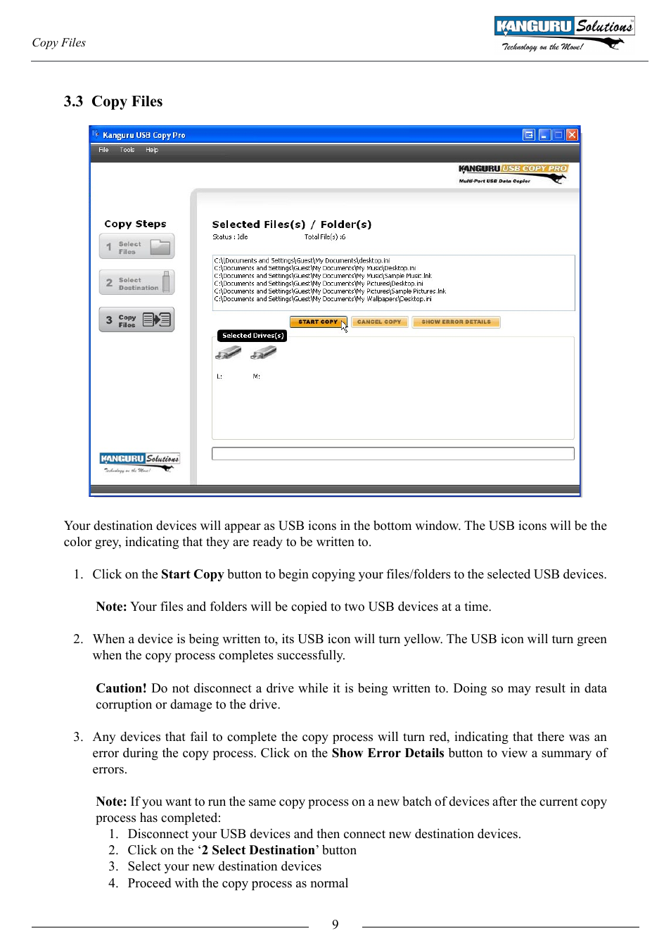Copy files | Kanguru USB Copy Pro User Manual | Page 9 / 13