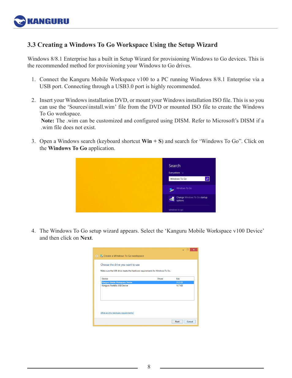 Kanguru Mobile Workspace v100 User Manual | Page 8 / 21