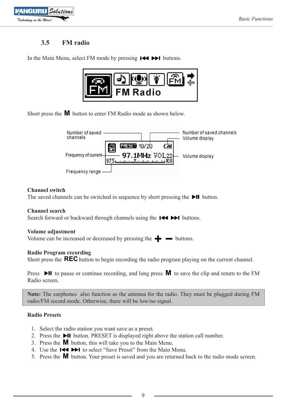 5 fm radio | Kanguru MP3 v3 User Manual | Page 9 / 14