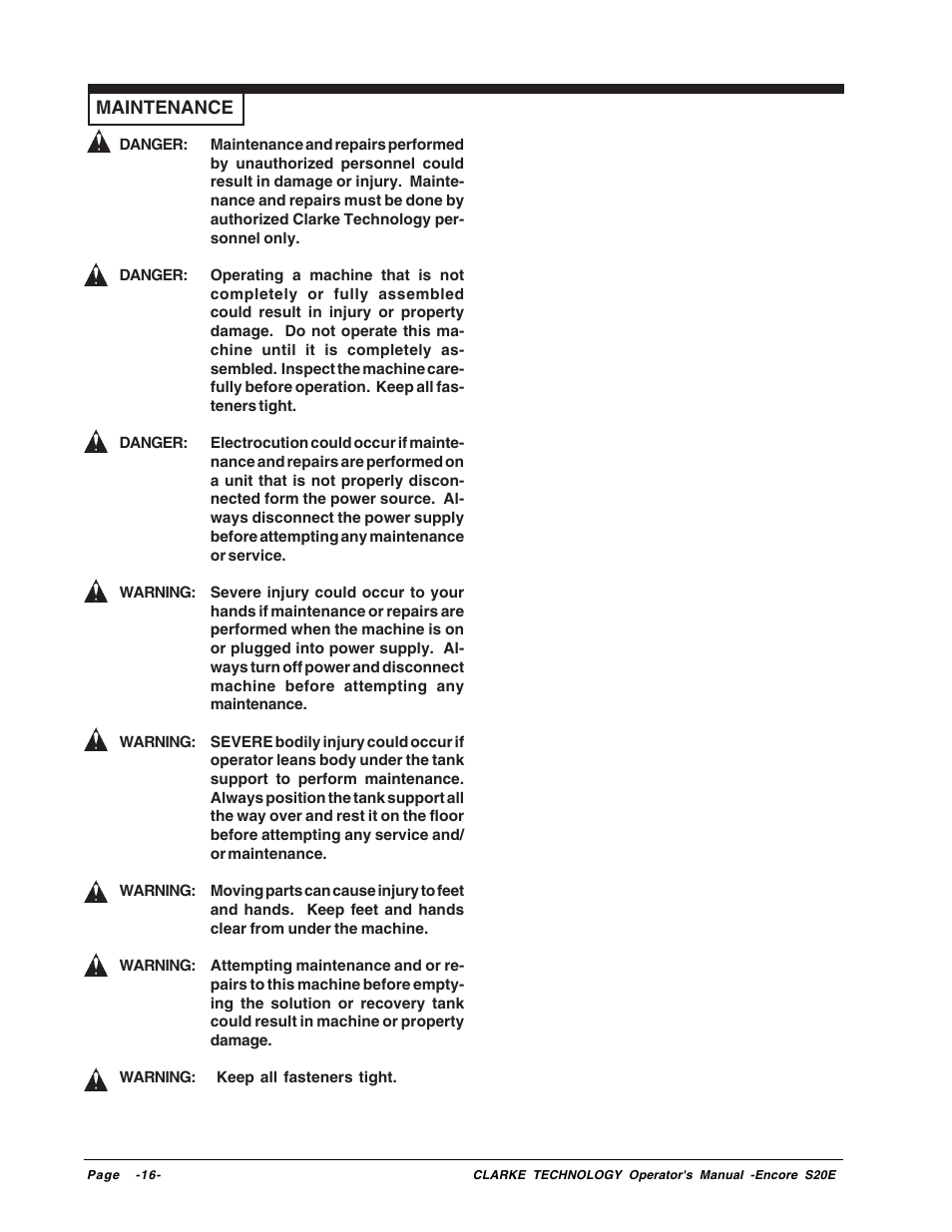 Clarke Encore S20E User Manual | Page 16 / 23