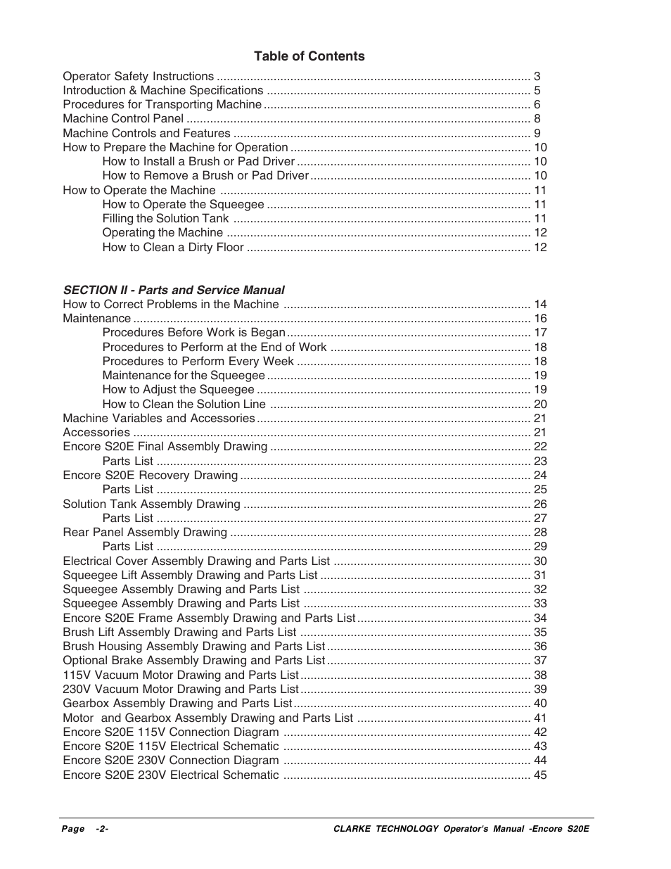 Clarke Encore S20E User Manual | Page 2 / 23