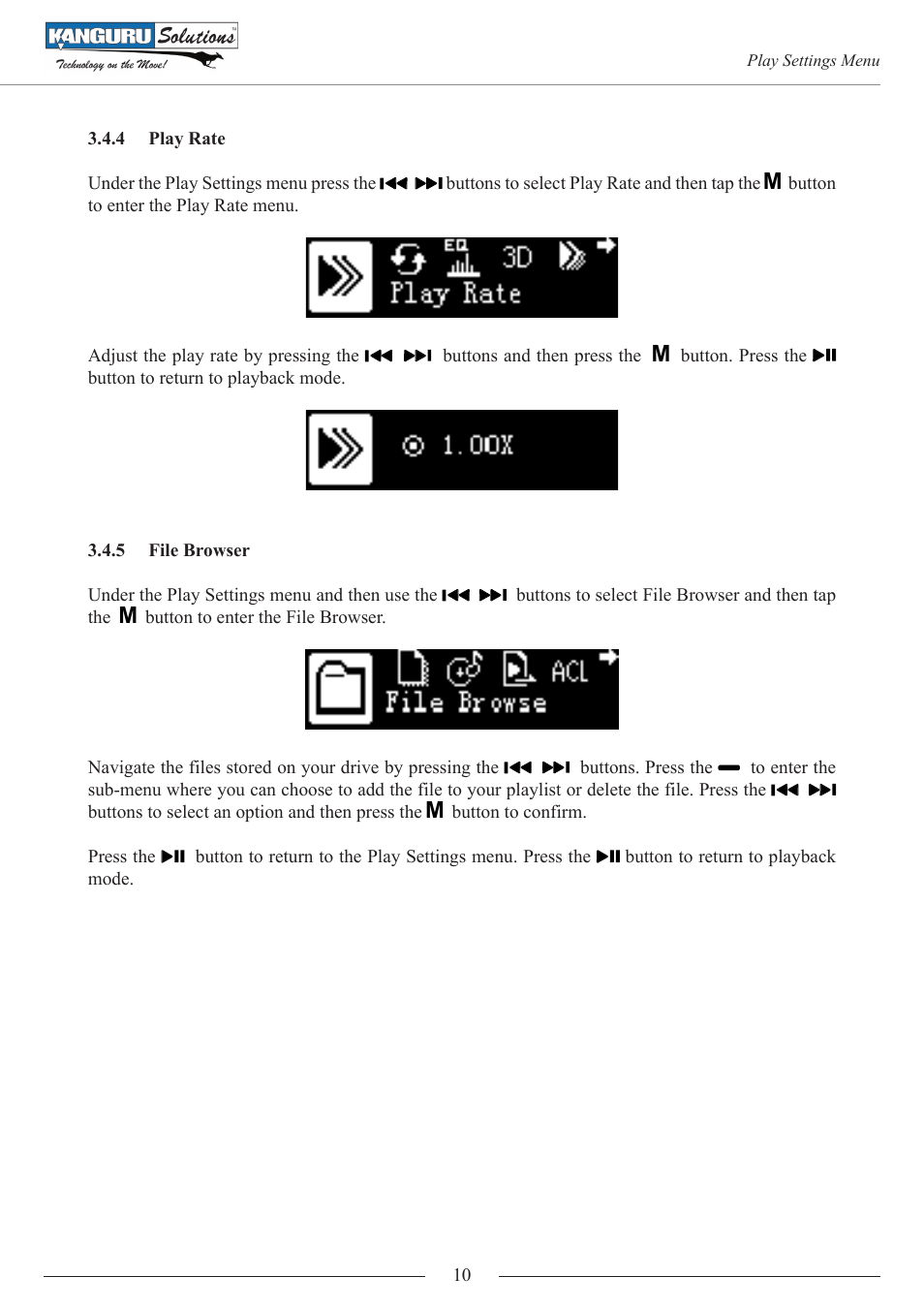 Play rate, File browser | Kanguru MP3 v4 User Manual | Page 10 / 20