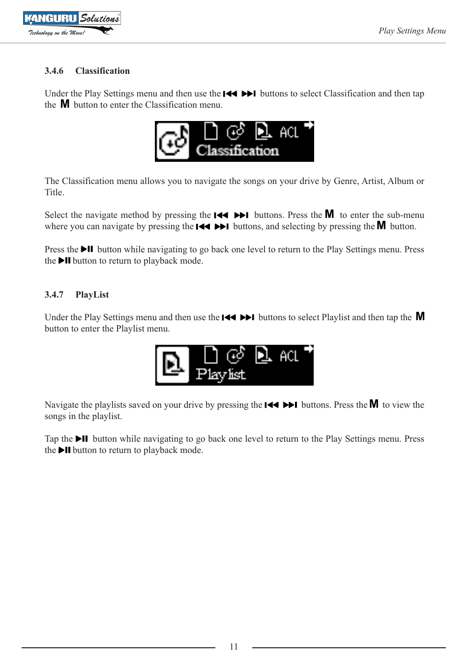Classification, Playlist | Kanguru MP3 v4 User Manual | Page 11 / 20