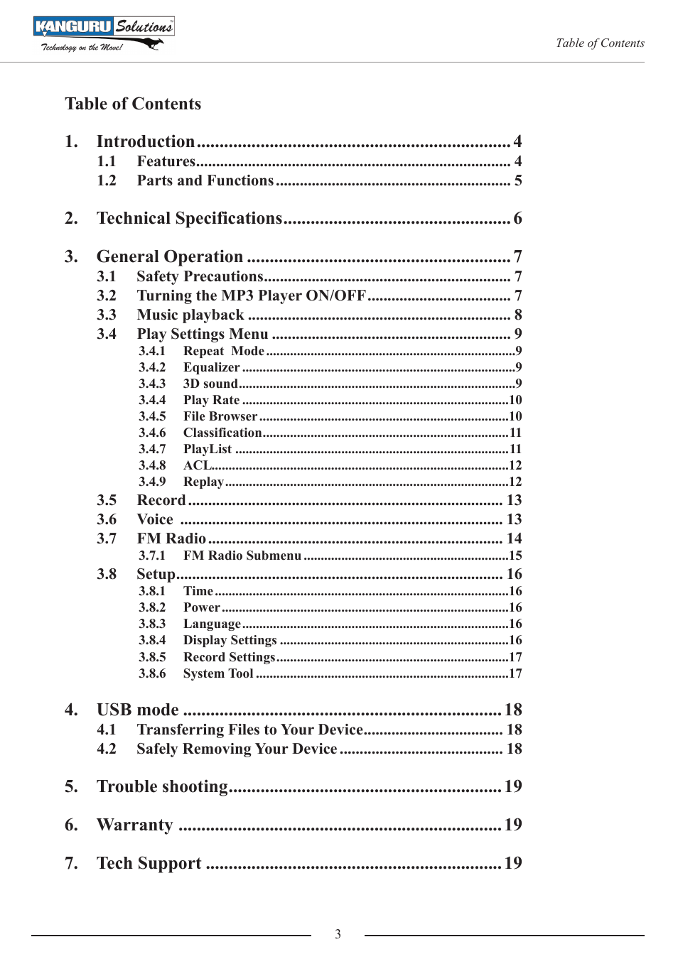 Kanguru MP3 v4 User Manual | Page 3 / 20