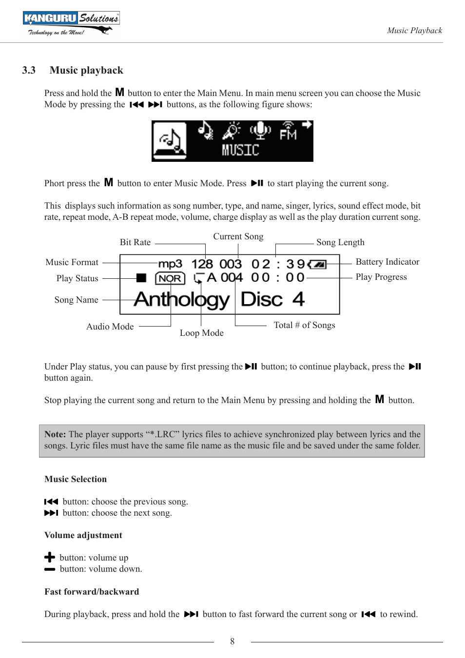 Music playback | Kanguru MP3 v4 User Manual | Page 8 / 20