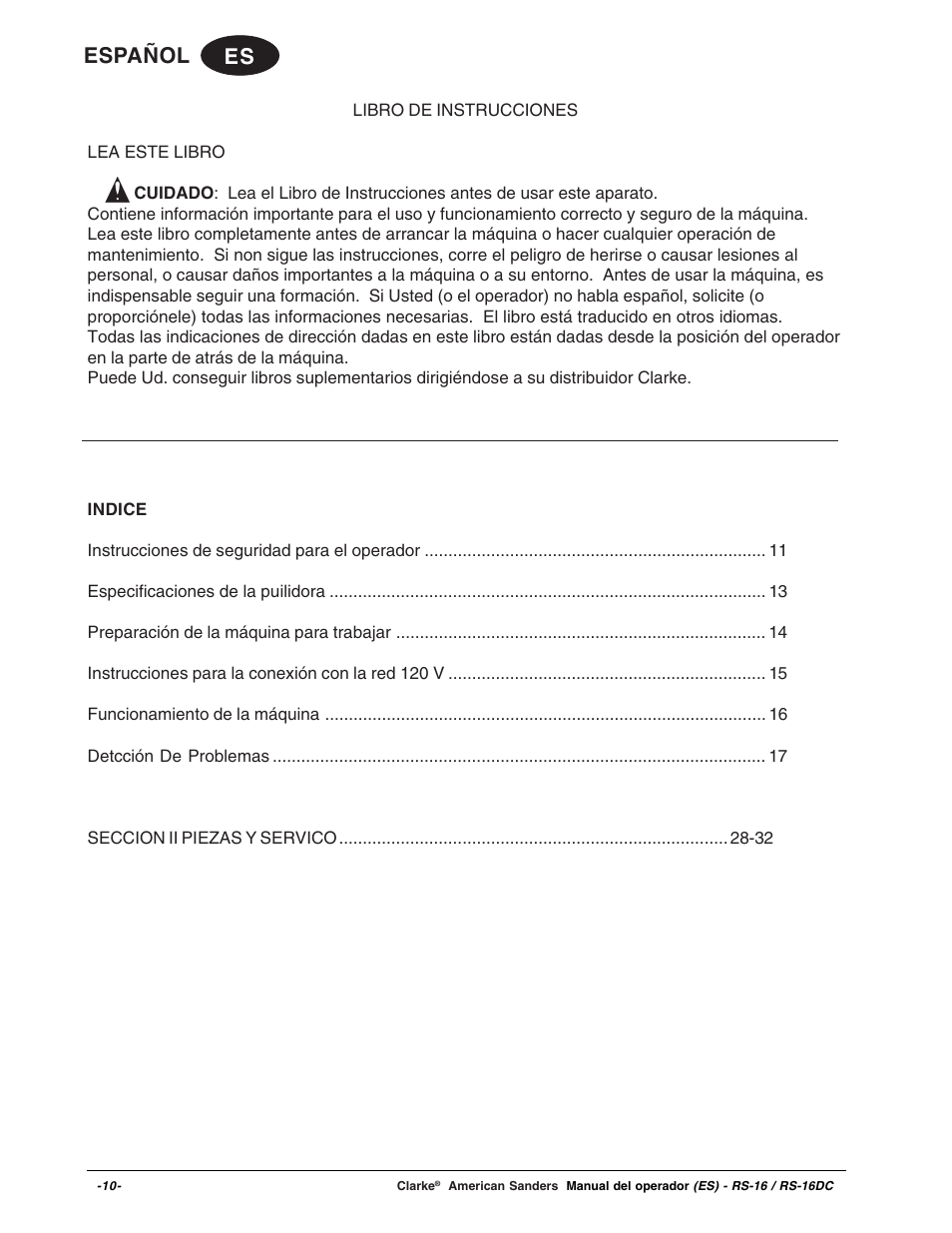 Es español | Clarke RS-16 User Manual | Page 10 / 34