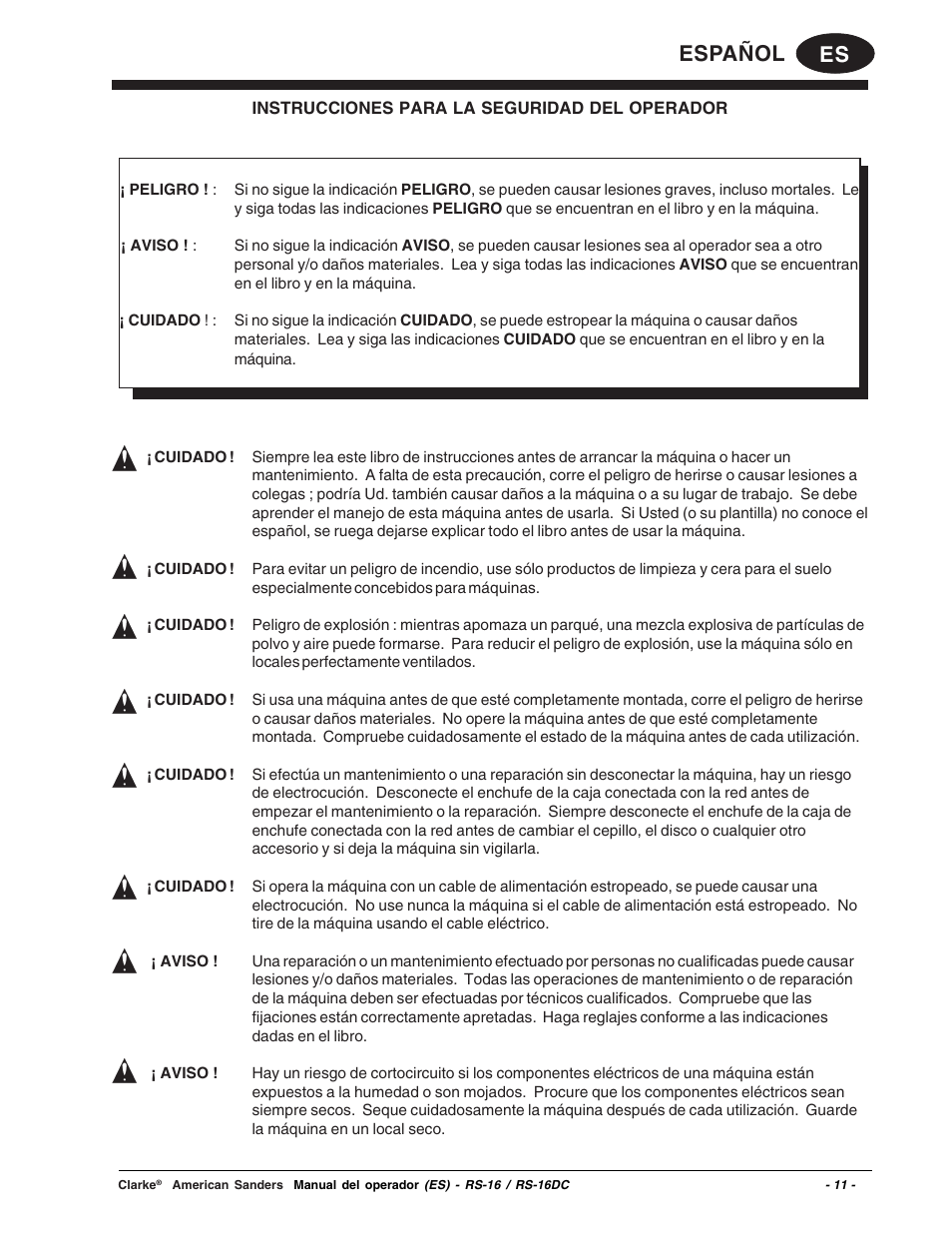 Es español | Clarke RS-16 User Manual | Page 11 / 34