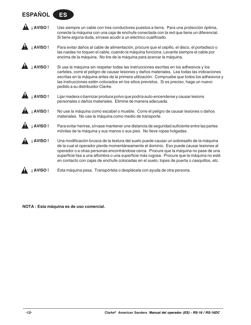 Es español | Clarke RS-16 User Manual | Page 12 / 34