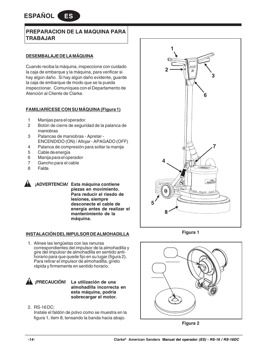 Es español, Lugs slots | Clarke RS-16 User Manual | Page 14 / 34