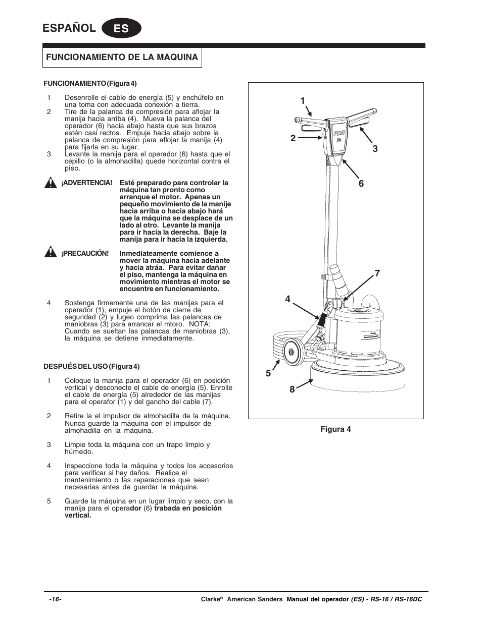 Es español | Clarke RS-16 User Manual | Page 16 / 34