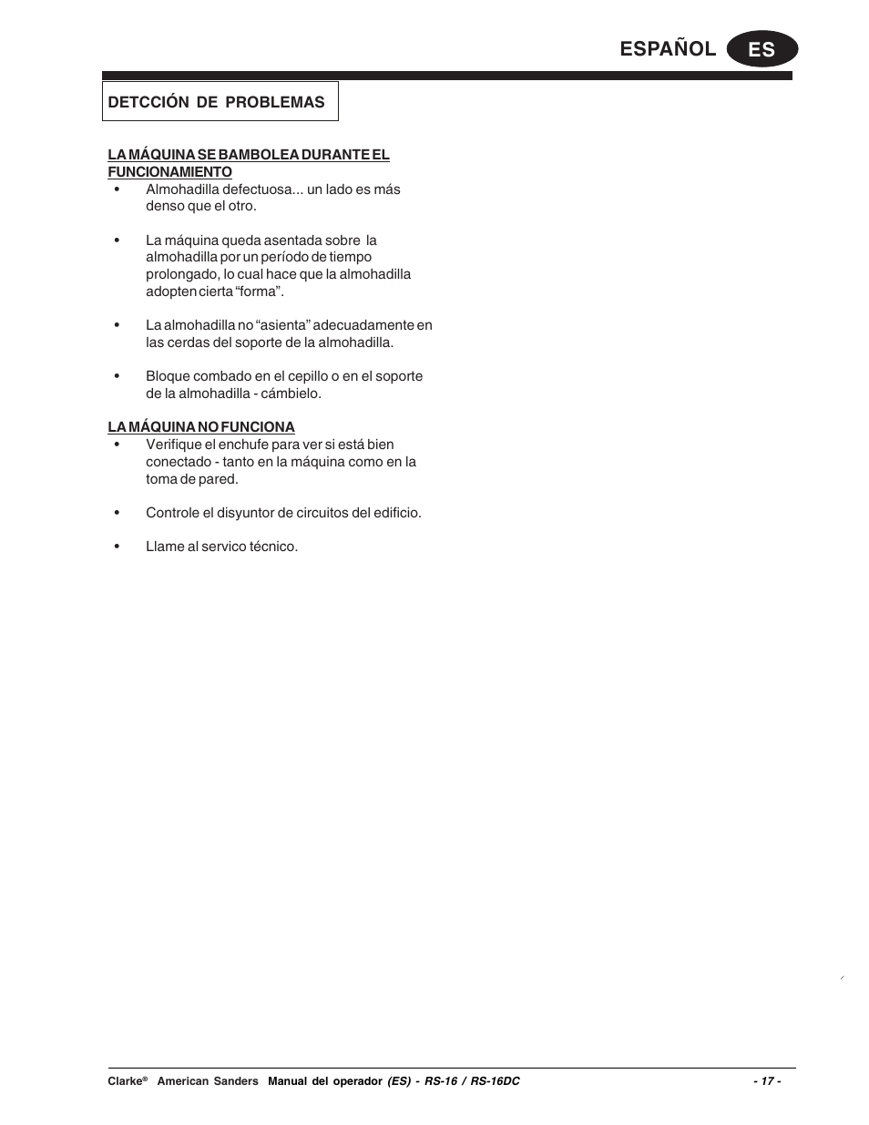 Es español | Clarke RS-16 User Manual | Page 17 / 34