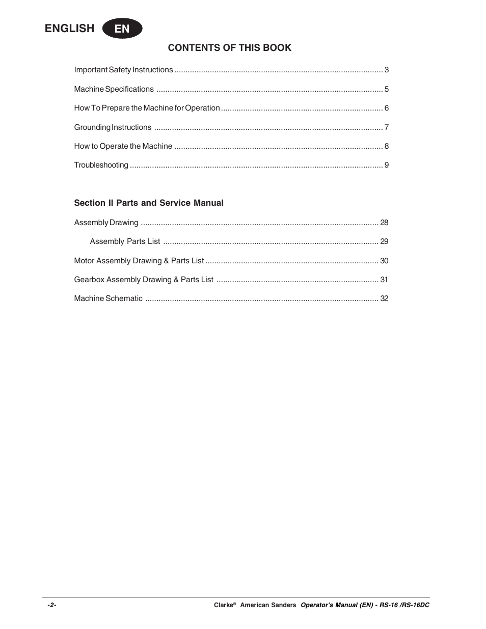 En english, Contents of this book | Clarke RS-16 User Manual | Page 2 / 34