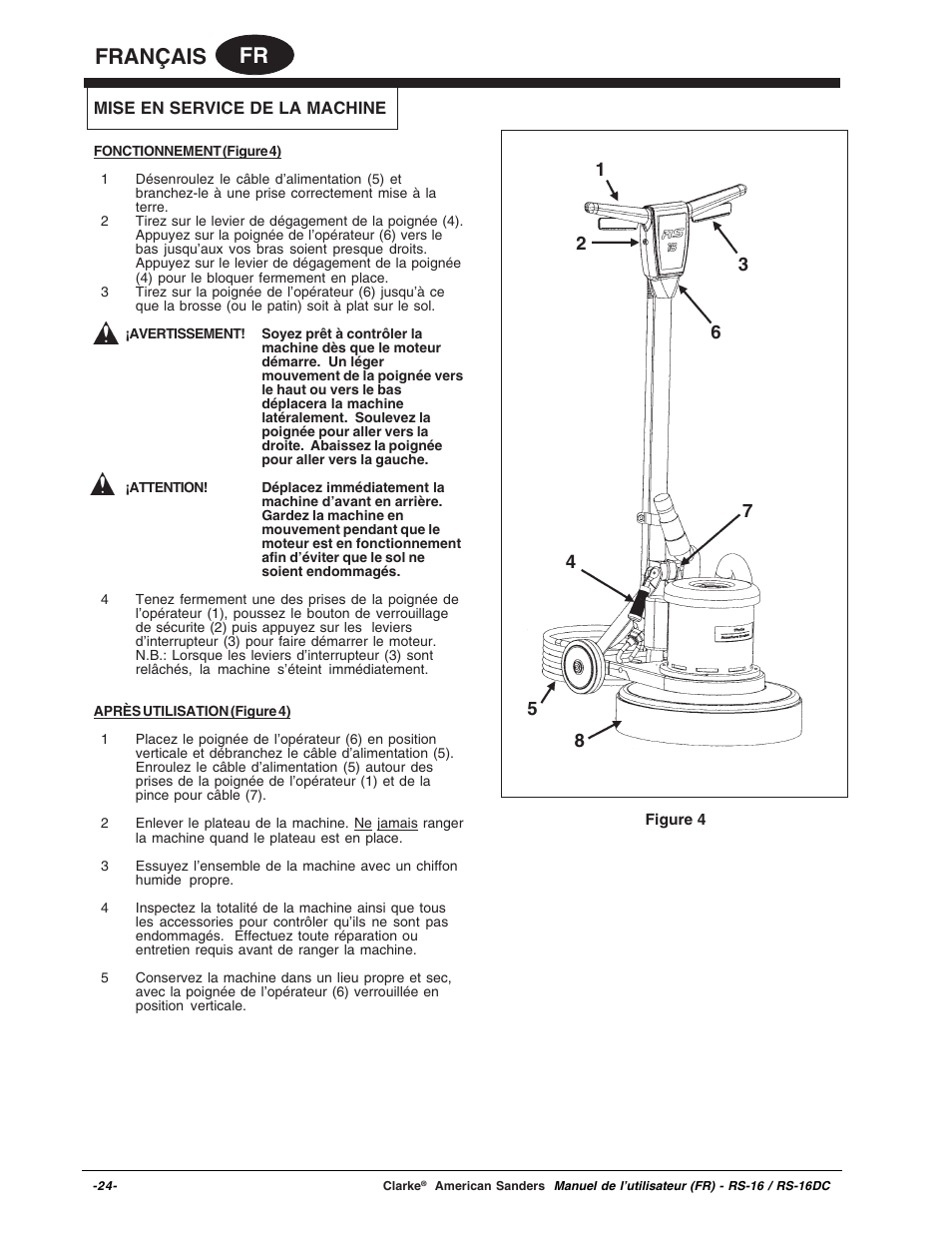 Fr français | Clarke RS-16 User Manual | Page 24 / 34