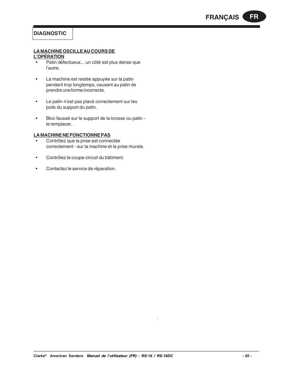 Fr français | Clarke RS-16 User Manual | Page 25 / 34