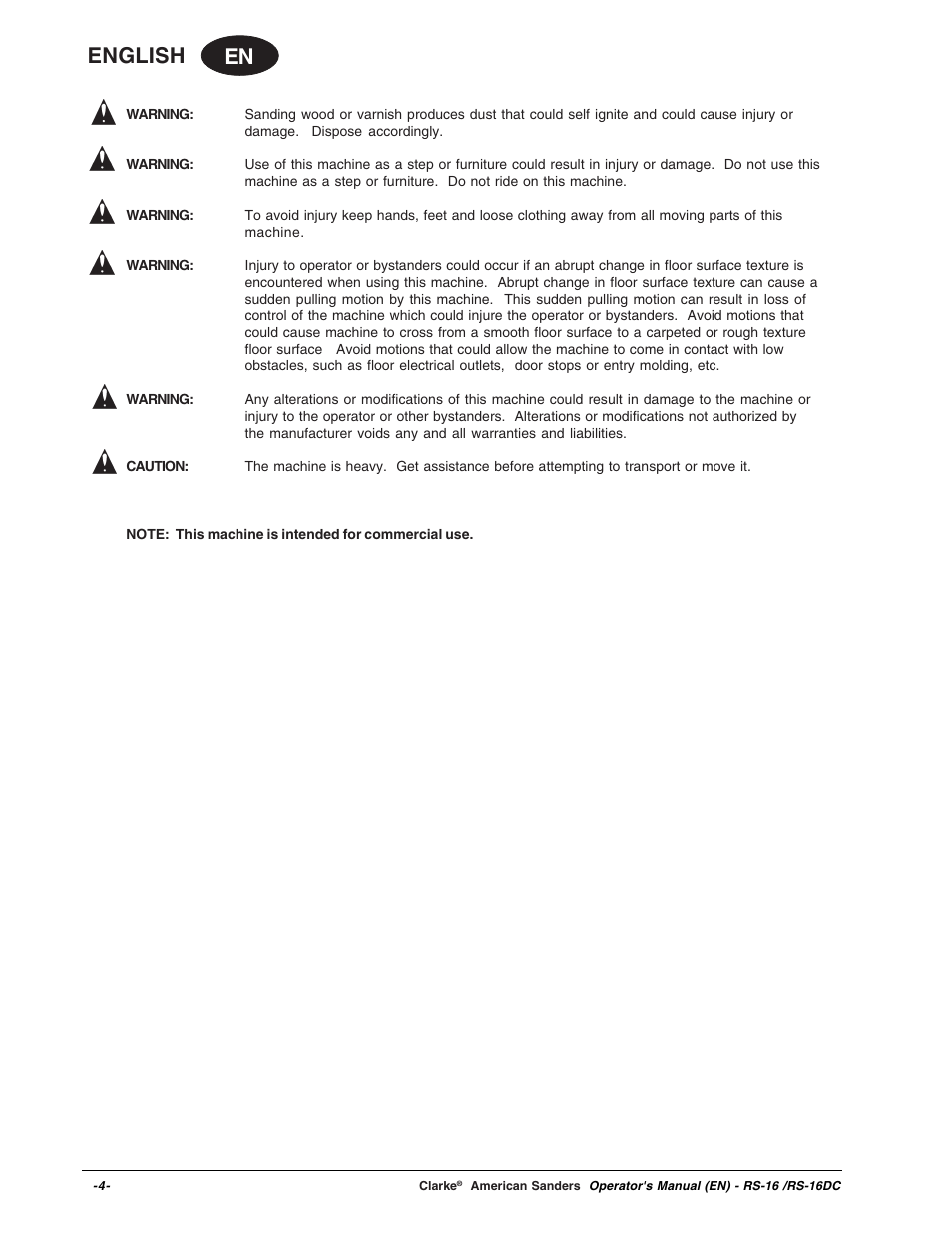En english | Clarke RS-16 User Manual | Page 4 / 34