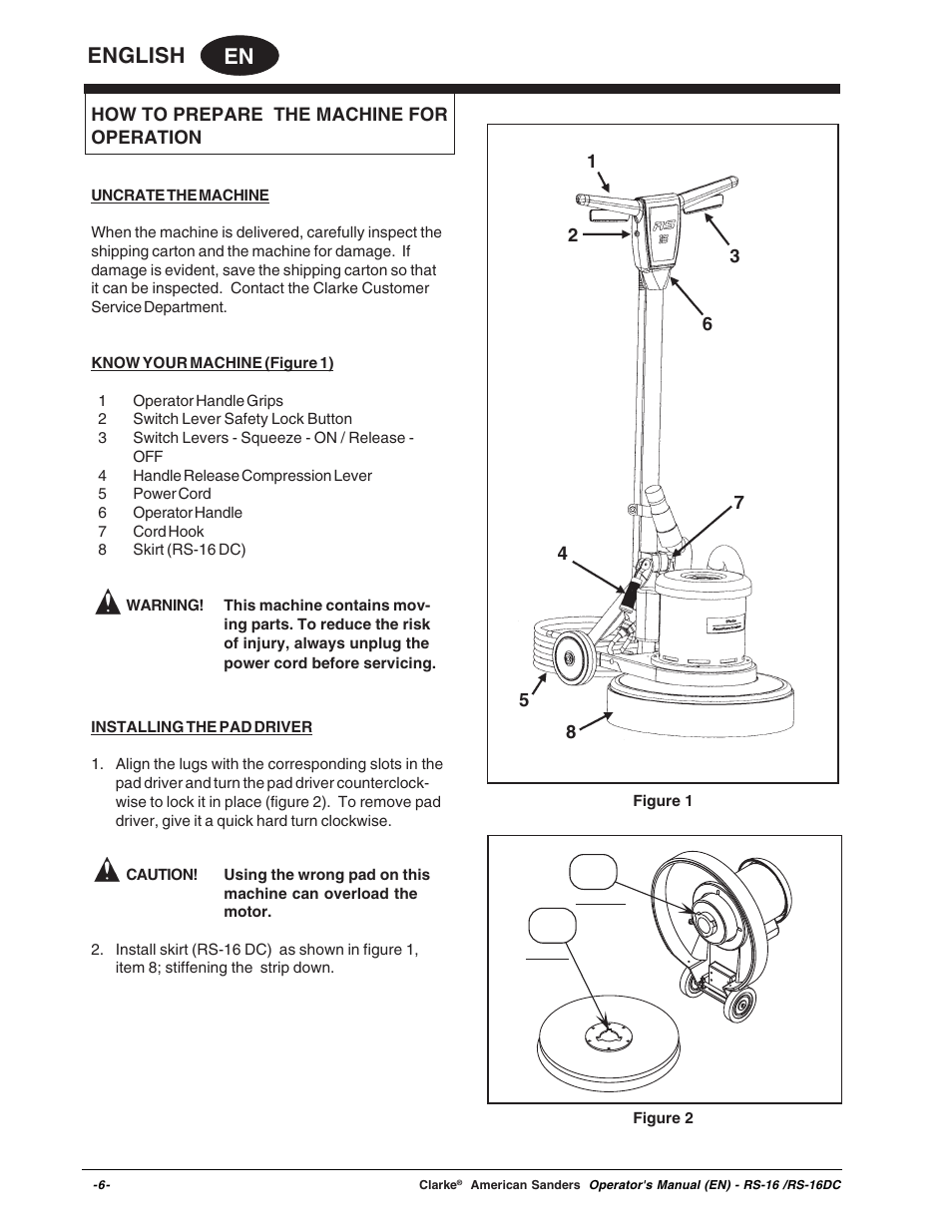 En english, Lugs slots | Clarke RS-16 User Manual | Page 6 / 34