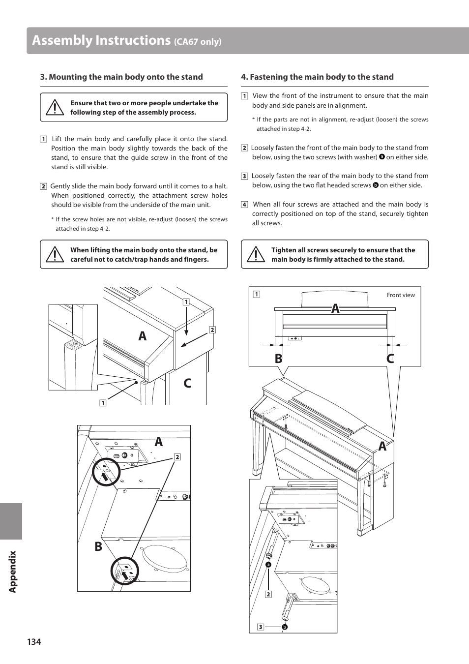 Assembly instructions, Ac b a, Ca a | Kawai CA97 User Manual | Page 134 / 152