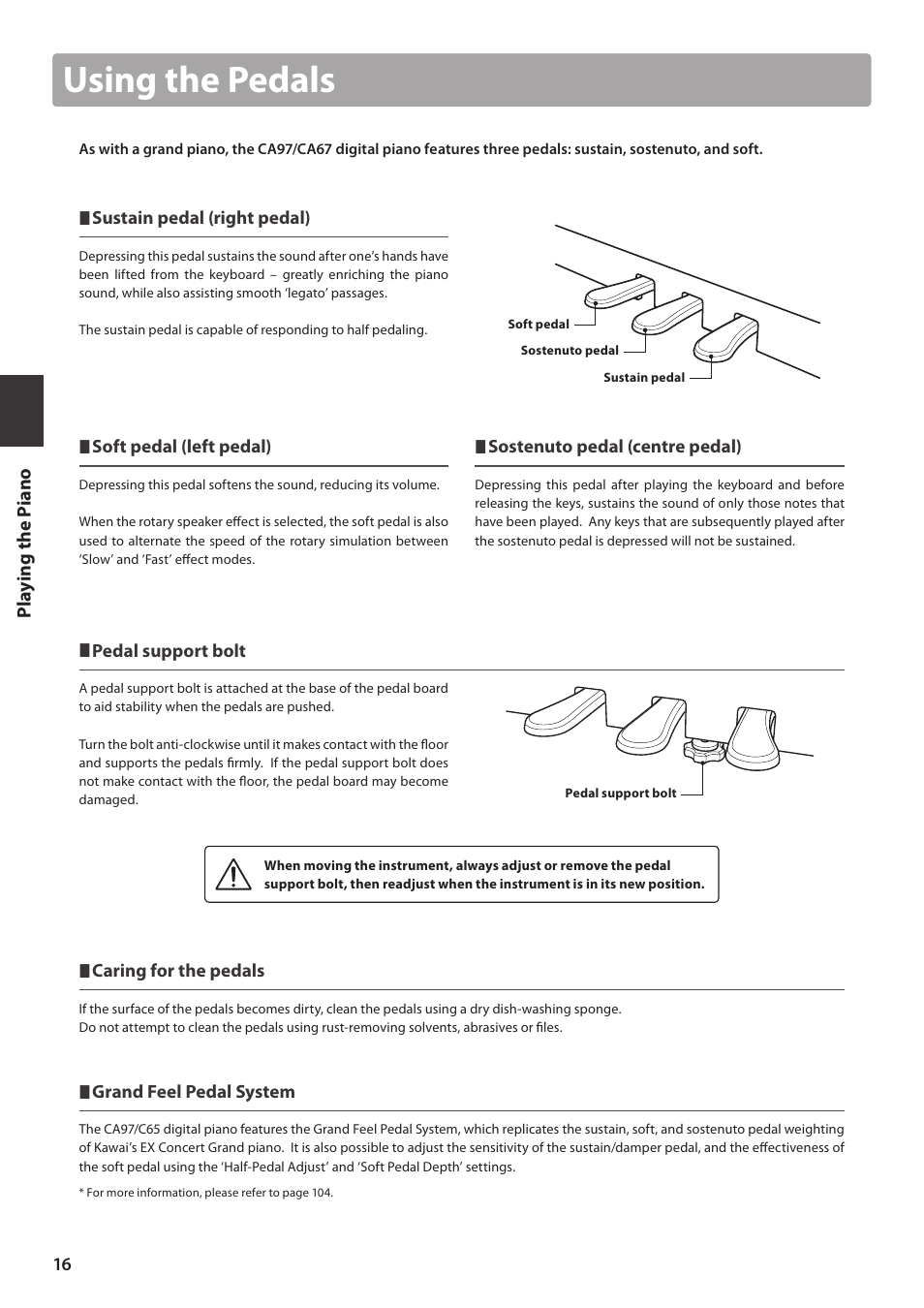 Using the pedals | Kawai CA97 User Manual | Page 16 / 152