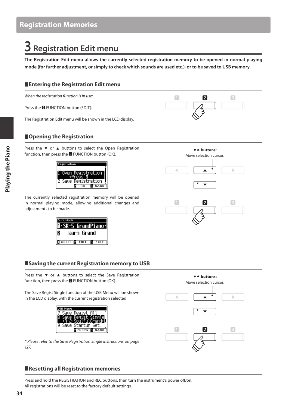 Registration edit menu | Kawai CA97 User Manual | Page 34 / 152