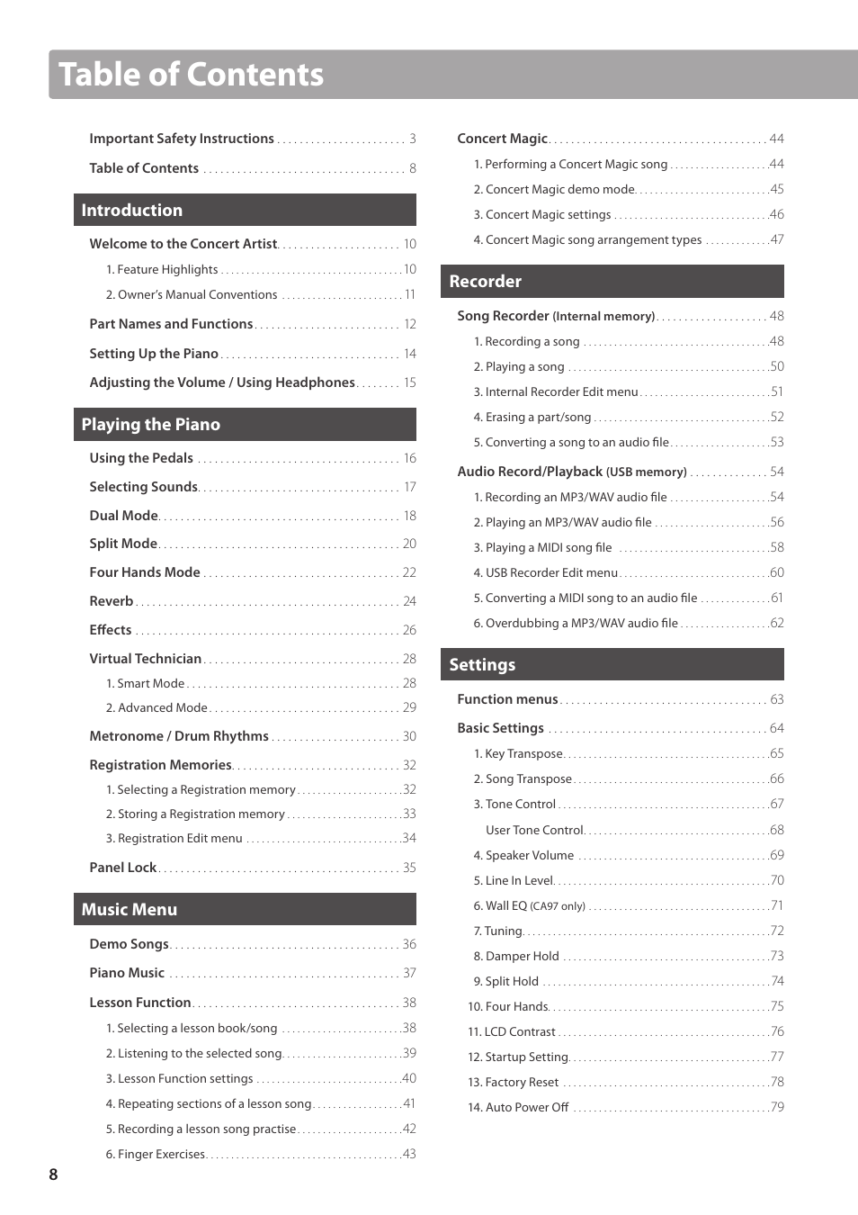 Kawai CA97 User Manual | Page 8 / 152