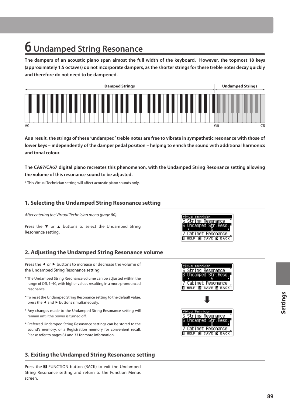 Undamped string resonance, Set tings | Kawai CA97 User Manual | Page 89 / 152