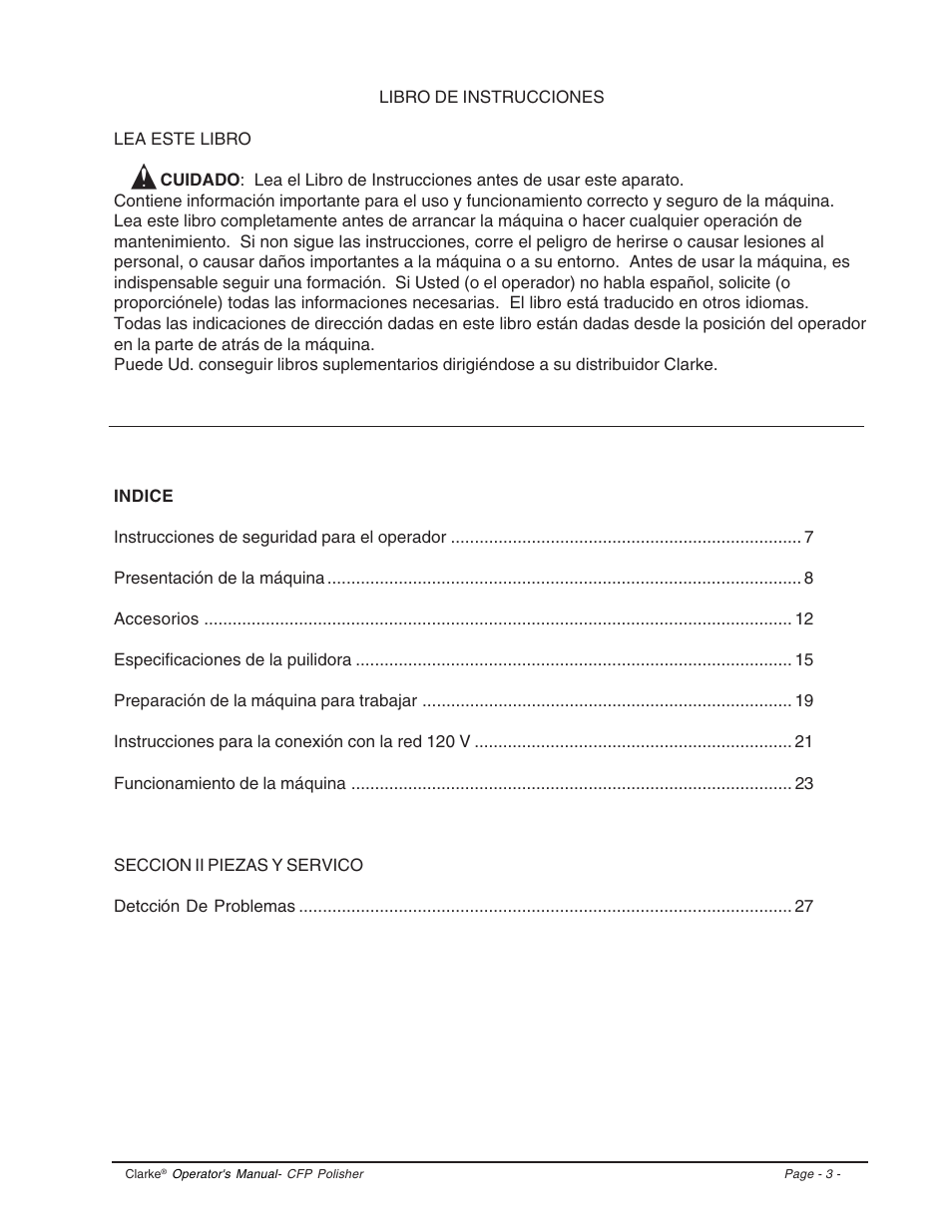 Clarke CFP-2000DS User Manual | Page 3 / 36