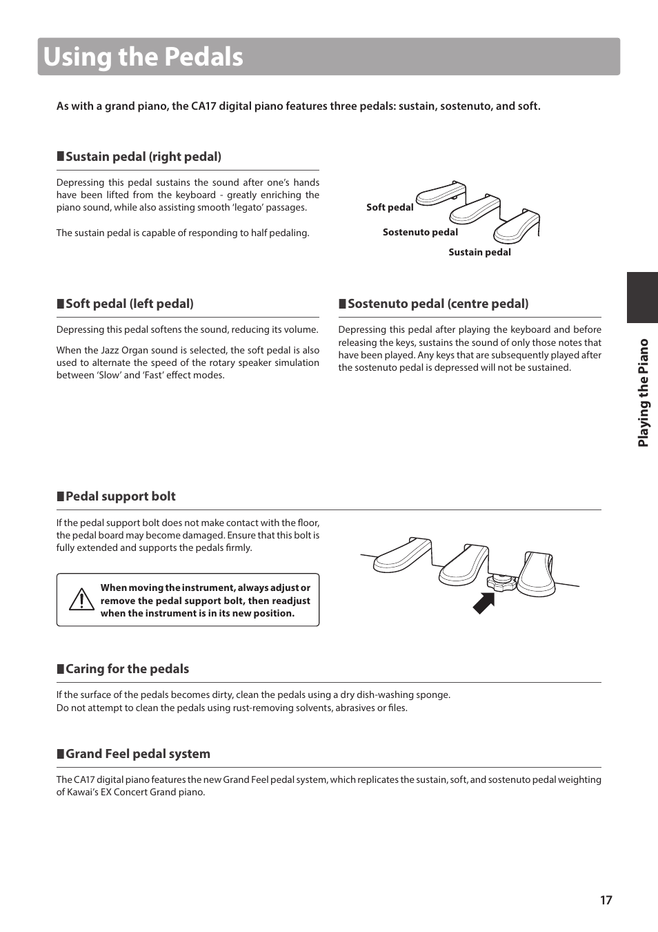 Using the pedals | Kawai CA17 User Manual | Page 17 / 52