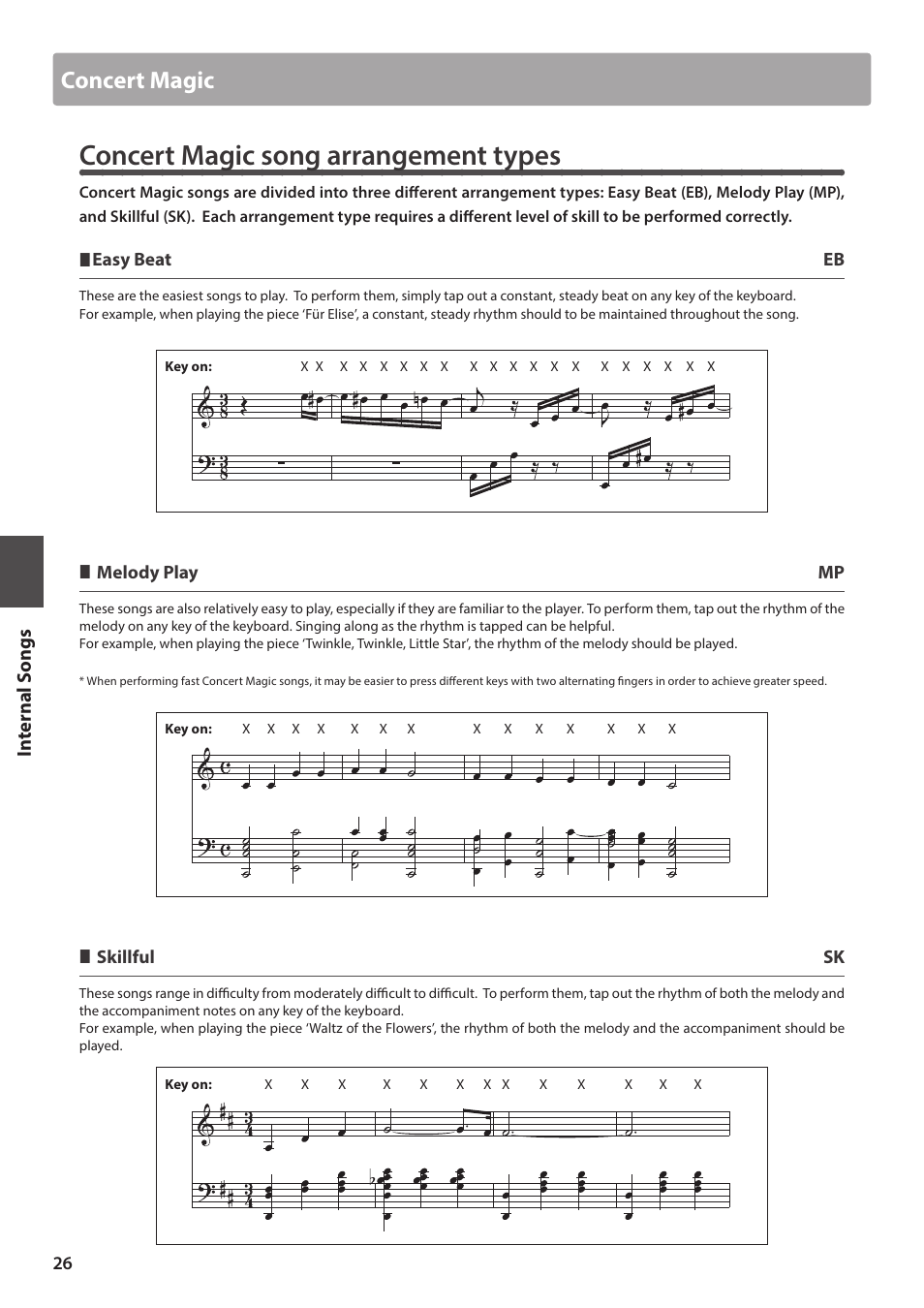 Concert magic song arrangement types, Concert magic | Kawai CA17 User Manual | Page 26 / 52