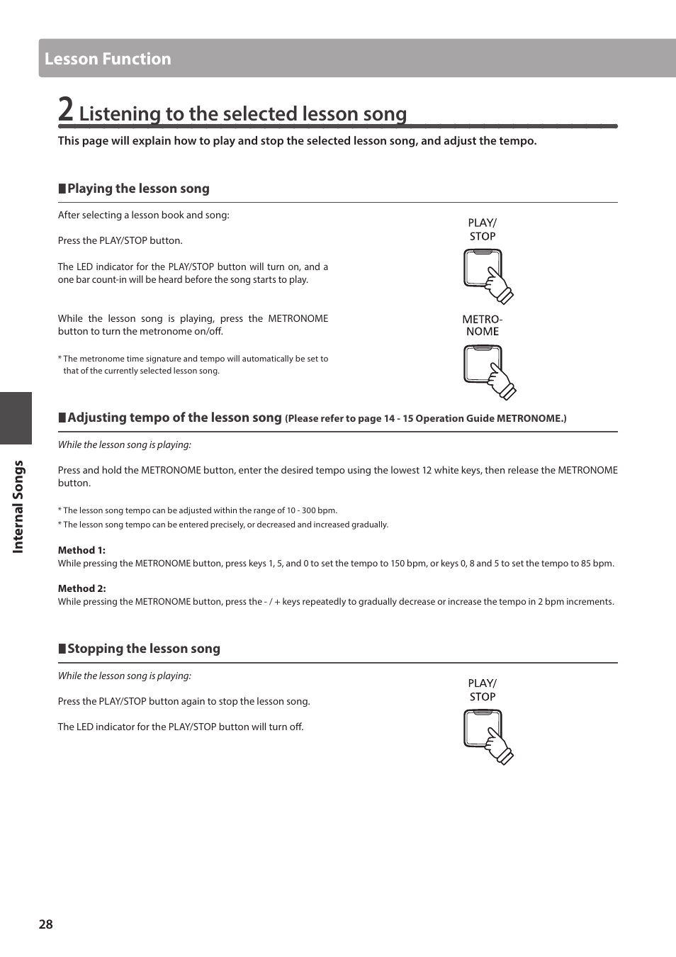 Listening to the selected lesson song, Lesson function | Kawai CA17 User Manual | Page 28 / 52