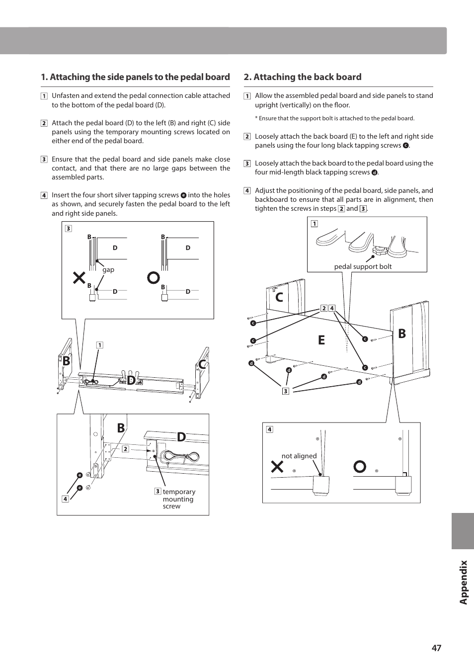 Assembly instructions, Cb b, Be c | Kawai CA17 User Manual | Page 47 / 52