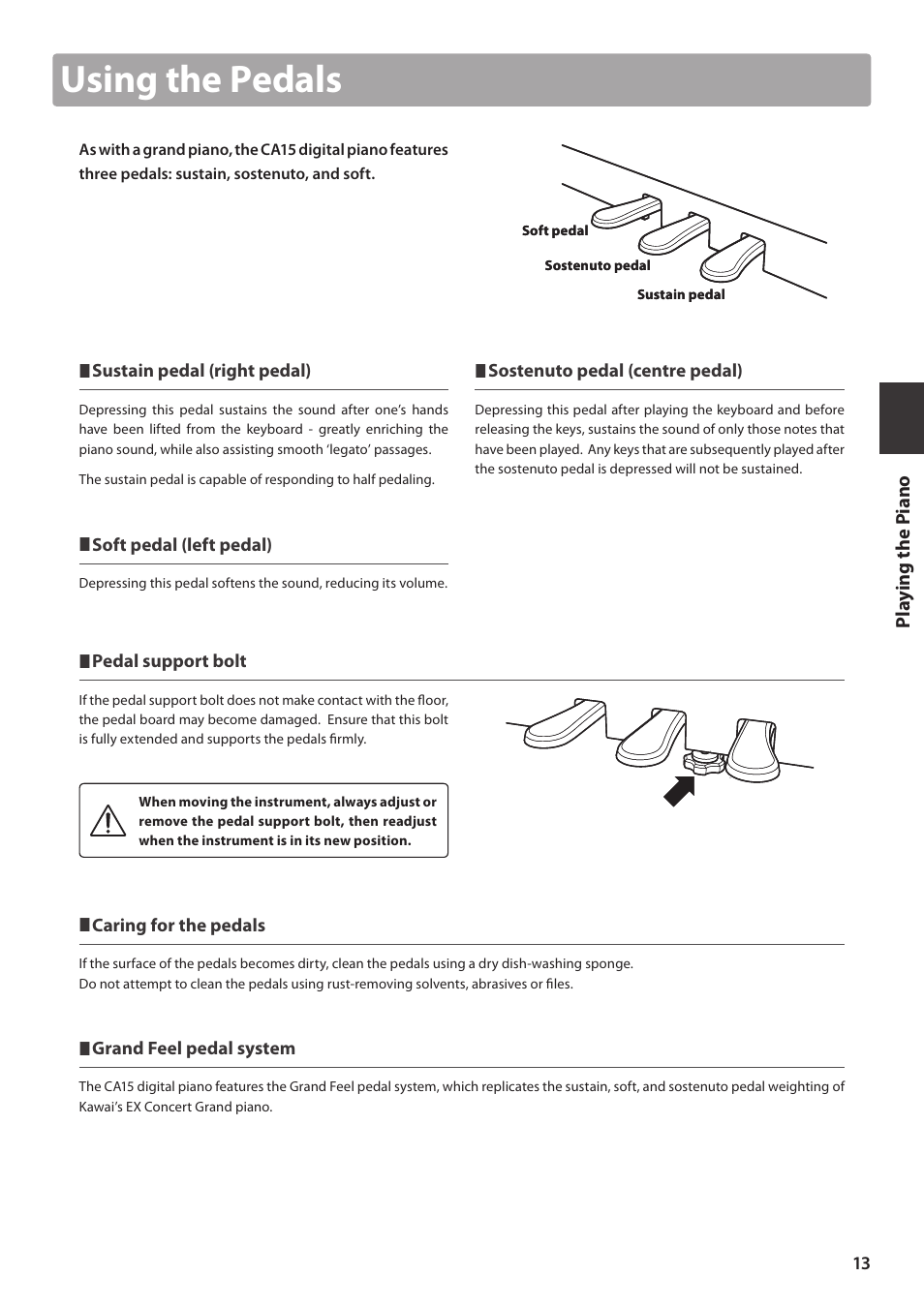 Using the pedals | Kawai CA15 User Manual | Page 13 / 54