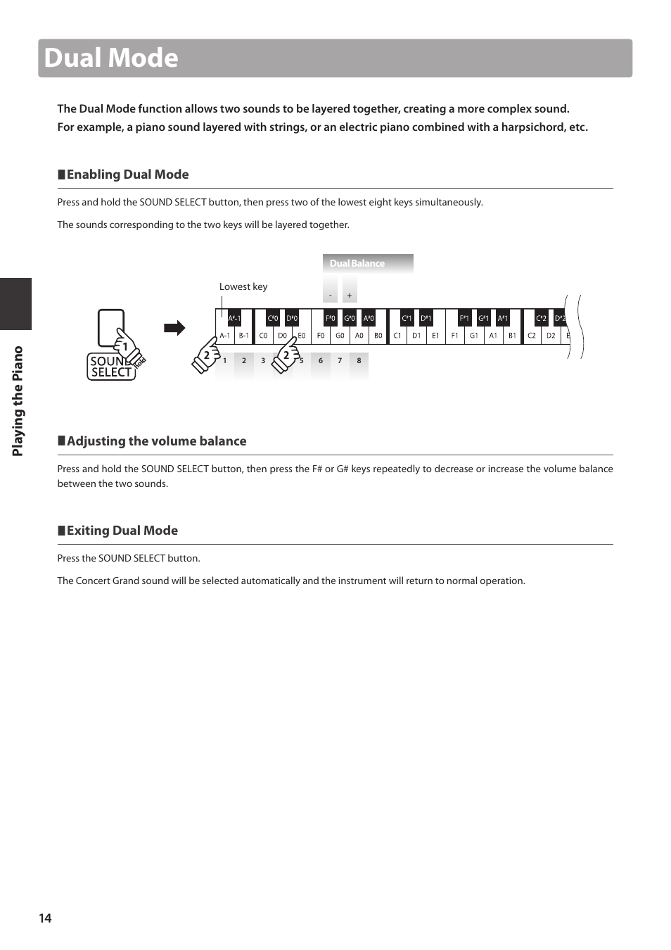 Dual mode | Kawai CA15 User Manual | Page 14 / 54