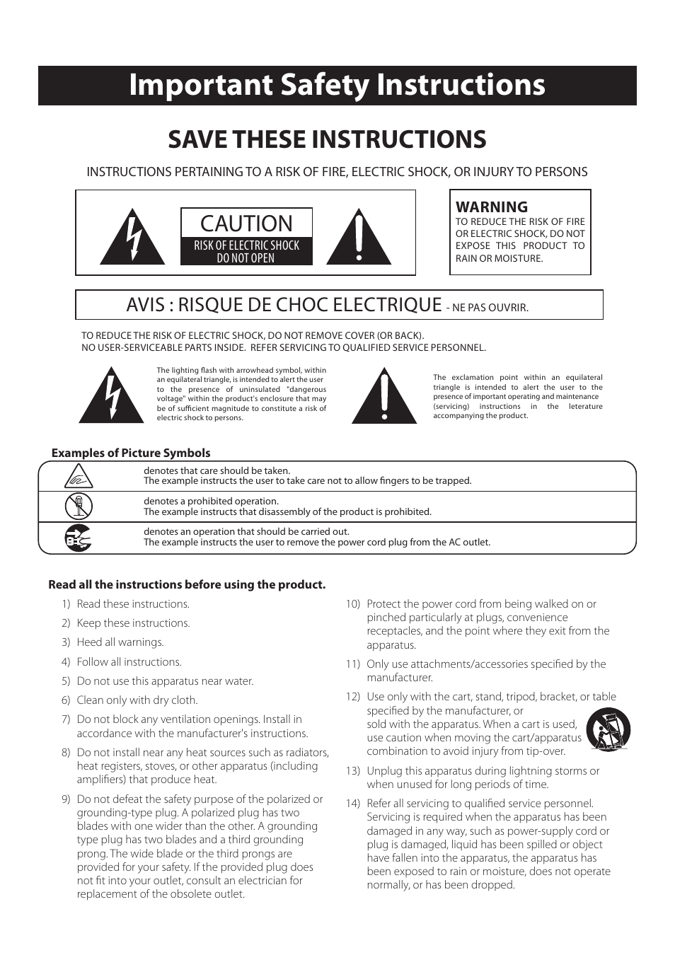 Important safety instructions, Save these instructions, Caution | Avis : risque de choc electrique, Warning | Kawai CA15 User Manual | Page 4 / 54